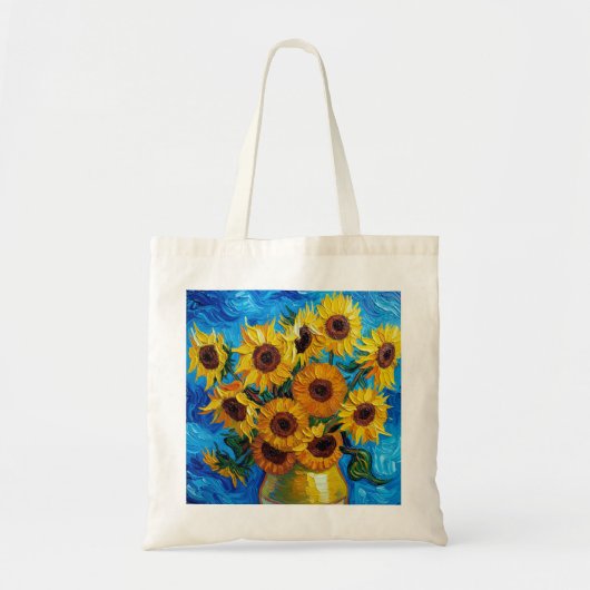 Modern Impasto Sunflowers Blue and Yellow Art  Tragetasche (Vorne)