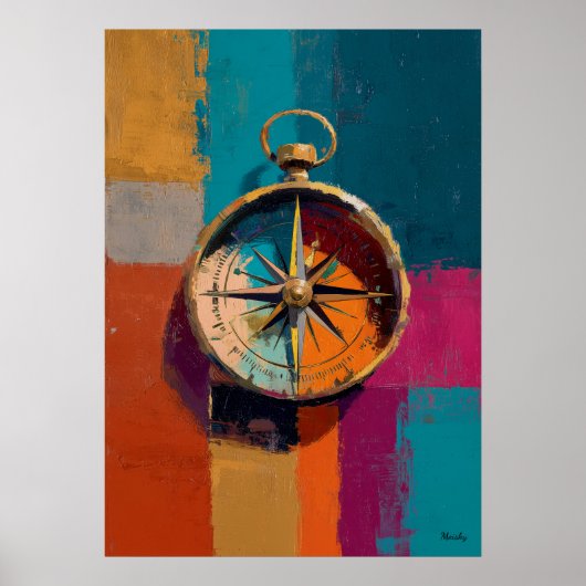 Modern Impressionist Compass Painting Direction Poster (Vorne)