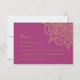 Modern Indian Luxury Pink Mehndi Hindu Wedding RSVP Karte