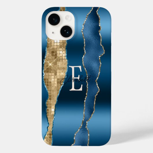 Modern Indigo Blue Agate Gold Sequins Case-Mate iPhone Hülle (Rückseite)