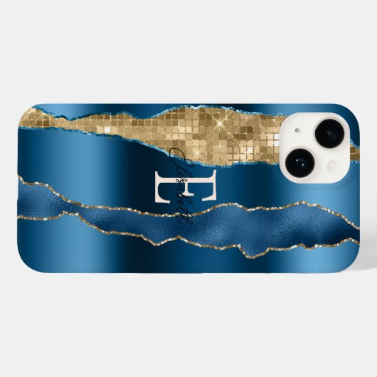 Modern Indigo Blue Agate Gold Sequins Case-Mate iPhone Hülle (Rückseite (Horizontal))