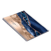 Modern Indigo Blue Agate & Rose Gold Confetti Leaf Notizblock (Rechte Seite)