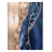 Modern Indigo Blue Agate & Rose Gold Confetti Leaf Notizblock (Vorderseite)