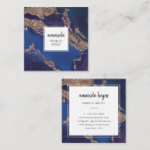 Modern Indigo Blue Gold Marmor Makeup Artist Quadratische Visitenkarte (Vorne/Hinten)