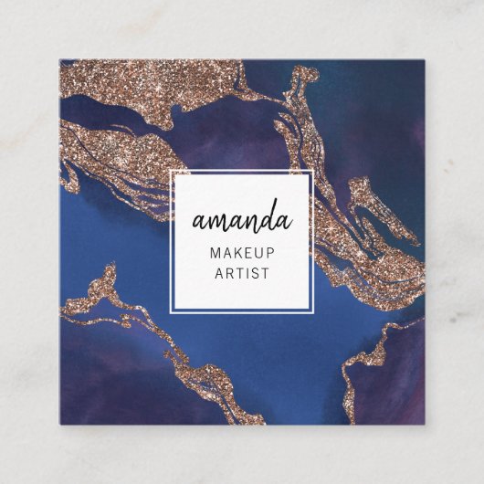 Modern Indigo Blue Gold Marmor Makeup Artist Quadratische Visitenkarte (Vorderseite)