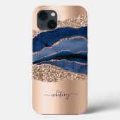 Modern Indigo-Blue Marmor Agate Rose Gold Glitzer Case-Mate iPhone Hülle (Rückseite)
