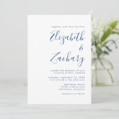 Modern Indigo Blue Script Einladung zur Hochzeit (Stehend Vorderseite)