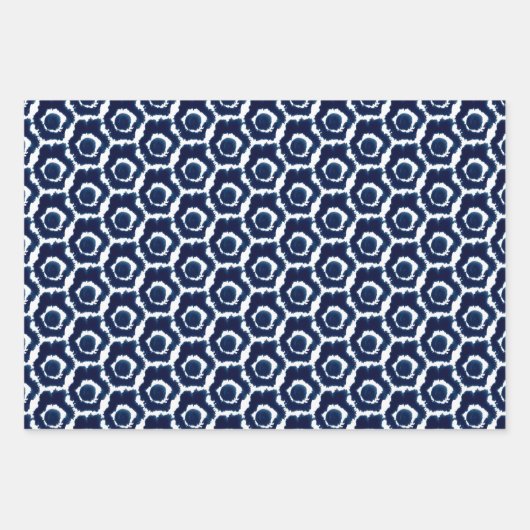 Modern Indigo Navy Shibori Muster Wrapping Sheets Geschenkpapier Set (Vorderseite)