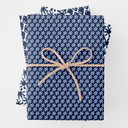 Modern Indigo Navy Shibori Muster Wrapping Sheets Geschenkpapier Set (Beispiel)