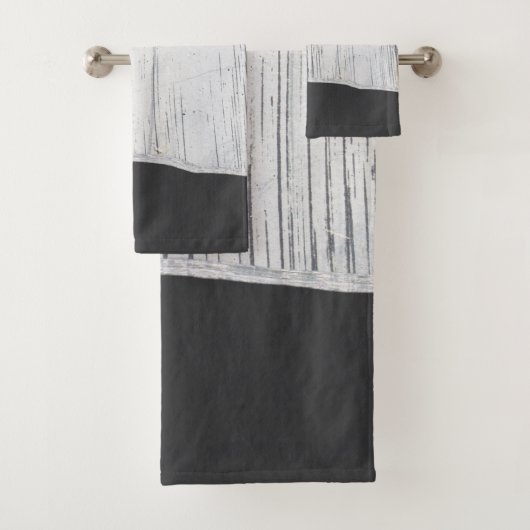 Modern Industrial Scratched White Charcoal Grau Badhandtuch Set (Insitu)