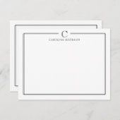 Modern Initial Black and White Border Stationery Mitteilungskarte (Vorne/Hinten)