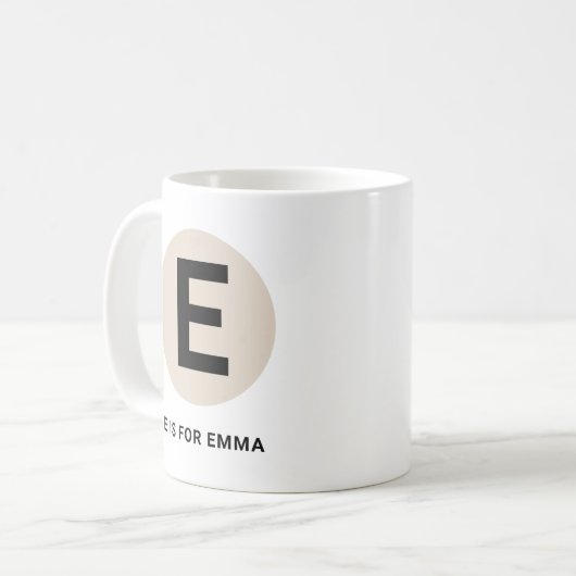 Modern Initial Mug – “E is for [Name]” Design Kaffeetasse (Vorderseite Links)