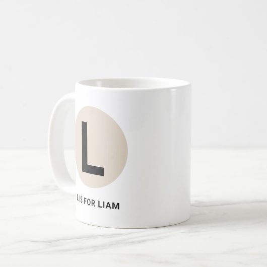 Modern Initial Mug – “L is for [Name]” Design Kaffeetasse (Vorderseite Links)