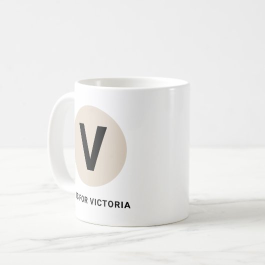 Modern Initial Mug – “V is for [Name]” Design Kaffeetasse (Vorderseite Links)