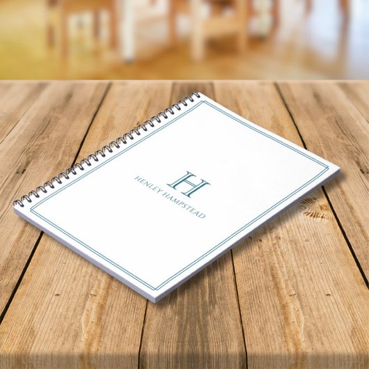 Modern Initial Patina Blue Border Notizblock