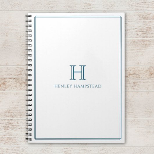 Modern Initial Patina Blue Border Notizblock