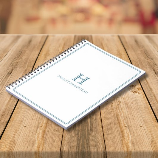 Modern Initial Patina Blue Border Notizblock