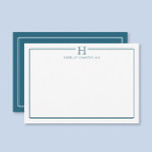 Modern Initial Patina Blue Border Stationery Mitteilungskarte