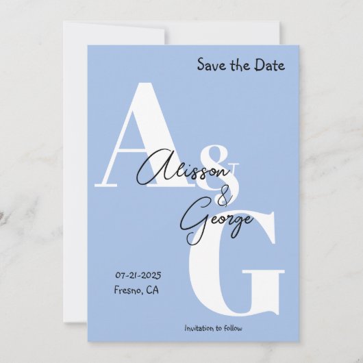Modern Initials Blue Foto Save The Date (Vorderseite)