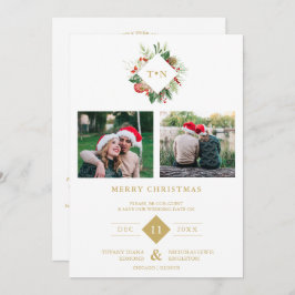 Modern Initials Floral Christmas Wreath 2 Photos Save The Date
