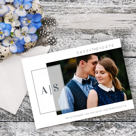 Modern Initials Minimalist Photo Couple Wedding Save The Date