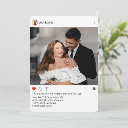 Modern Instagram Frame Custom Photo Wedding  Einladung (Stehend Vorderseite)