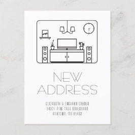 Modern Interior Schwarz-weiß New Address Postcard Postkarte
