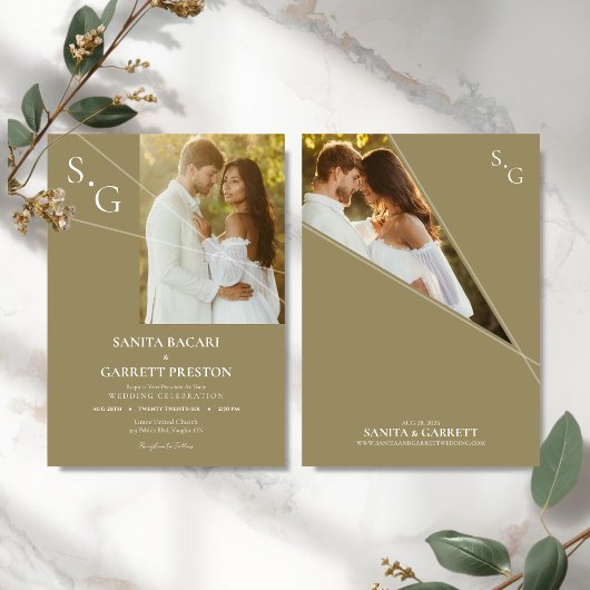 Modern Intersecting Lines Photo Wedding Invitation Einladung