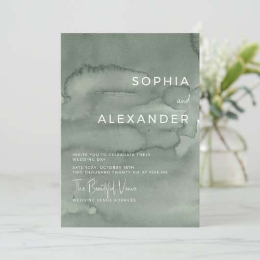 Modern Invitation Watercolor Wedding. Einladung (Stehend Vorderseite)