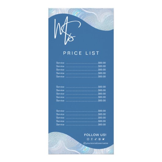 Modern Iridescent Blue Gradient Price List Werbekarte (Vorne)