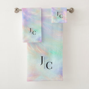 Modern Iridescent Opal Stilvolle Monogram Logo Badhandtuch Set