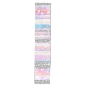 Modern Iridescent & Silver Glitzer Schlaganfälle Mittelgroßer Tischläufer