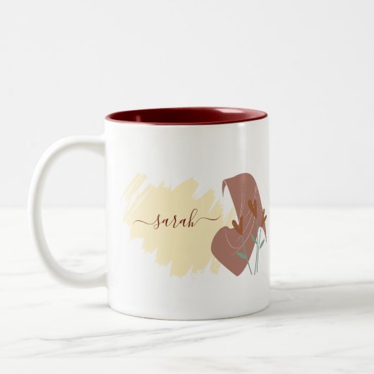 Modern Islamic Abstrakt Minimal Monogram Name Zweifarbige Tasse (Links)