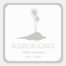 Modern Island Beach Address Sticker - Grau
