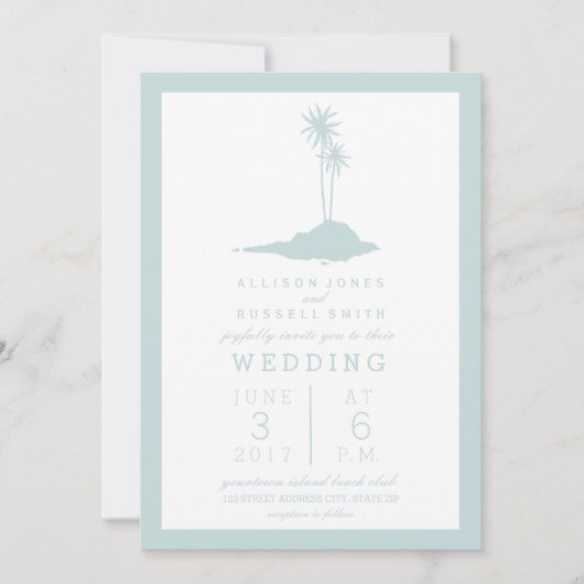Modern Island Beach Hochzeitseinladung - Blue Einladung (Vorderseite)