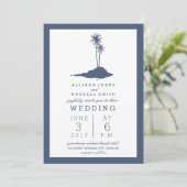 Modern Island Beach Hochzeitseinladung - Dunkelbla Einladung (Stehend Vorderseite)