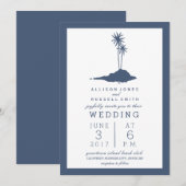 Modern Island Beach Hochzeitseinladung - Dunkelbla Einladung (Vorne/Hinten)