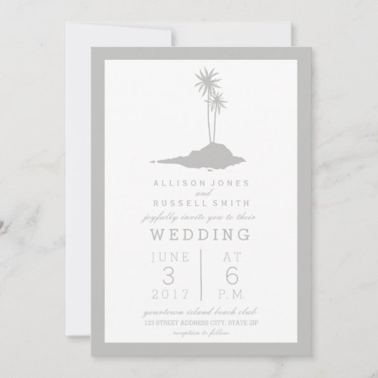 Modern Island Beach Wedding Einladung - Grau (Vorderseite)