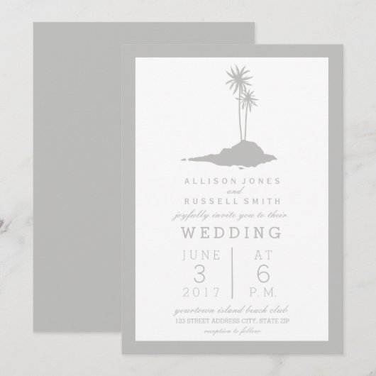 Modern Island Beach Wedding Einladung - Grau (Vorne/Hinten)