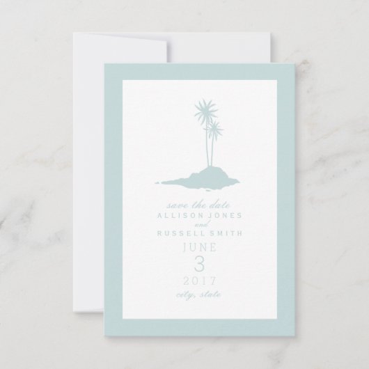 Modern Island Beach Wedding Save the Date - Blue (Vorderseite)