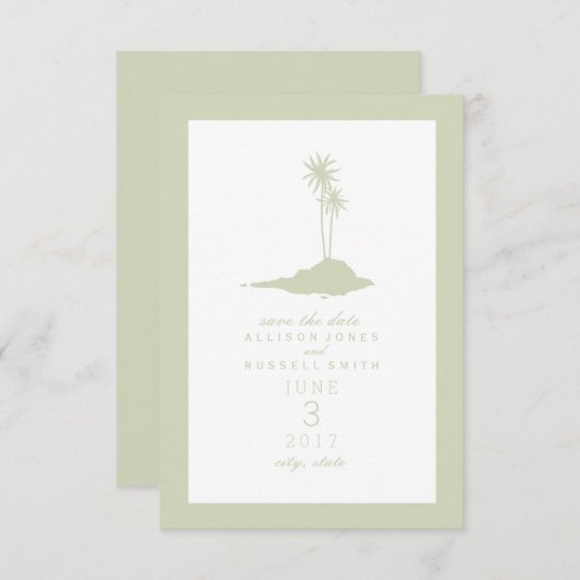 Modern Island Beach Wedding Save the Date - Green (Vorne/Hinten)