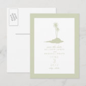 Modern Island Beach Wedding Save the Date - Green Ankündigungspostkarte (Vorne/Hinten)