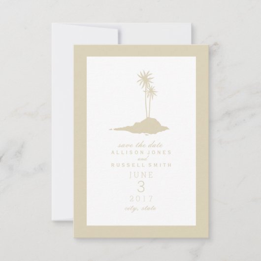 Modern Island Beach Wedding Save the Date - Sand (Vorderseite)