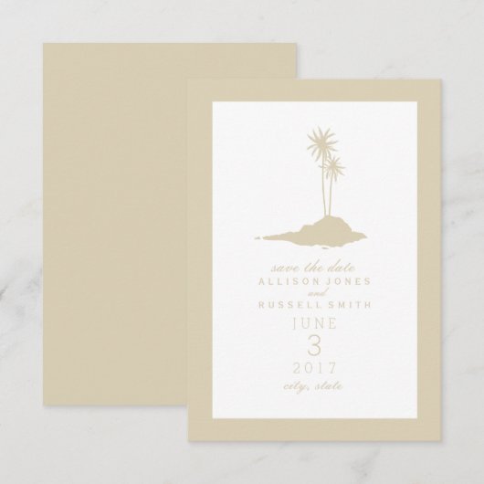 Modern Island Beach Wedding Save the Date - Sand (Vorne/Hinten)