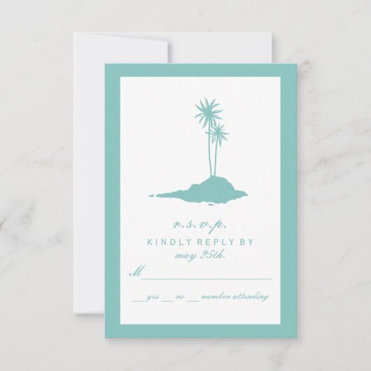 Modern Island Beach Wedding UAWG - Aquamarin RSVP Karte (Vorderseite)