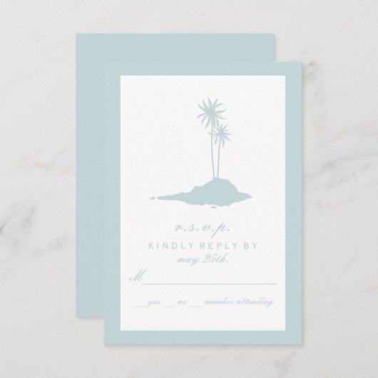 Modern Island Beach Wedding UAWG - Blue RSVP Karte (Vorne/Hinten)