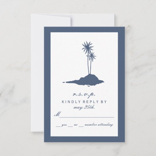 Modern Island Beach Wedding UAWG - Dunkelblau RSVP Karte (Vorderseite)