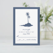 Modern Island Beach Wedding UAWG - Dunkelblau RSVP Karte (Stehend Vorderseite)