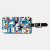 Modern Island Tropical Karo Blue White Gepäckanhänger (Vorderseite horizontal)