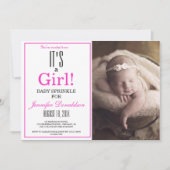 Modern ist es ein Mädchen! Pink Foto Baby Sprinkle Einladung (Vorderseite)